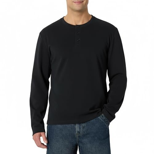 Amazon Essentials Men's Relaxed-Fit Long Sleeve Henley, Black, Small