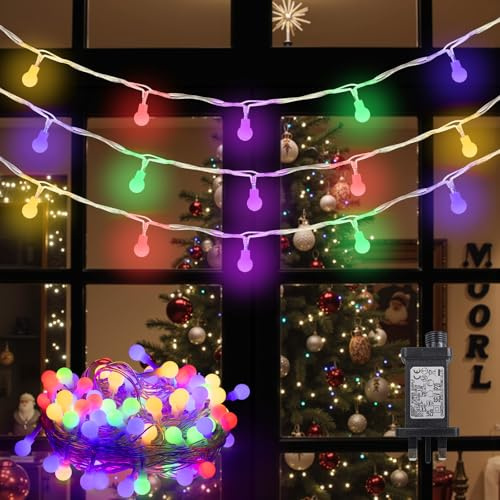 LEDYA Fairy Lights Plug in 120 LEDs, 12M/39ft Globe String Lights, 8 Modes Christmas Light with Timer, Garden Lights Outdoor/Indoor for Bedroom, Patio, Wedding, Party Decorations (Multi-Coloured)