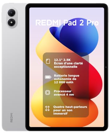 XIAOMI REDMI Pad 2 Pro Tablette 8＋256 Go Processeur 4 nm - Argent | Écran 12,1 2,5K 120 Hz, batterie 12001 mAh, chargeur non inclus