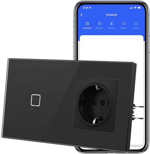 MVAVA Touch Lichtschalter Unterputz mit Steckdose, Wlan Lichtschalter Kompatibel mit Alexa/Google Home Work mit Tuya/Smart Life, Neutrale Leitung Benötigt 1 Fach 1 Weg