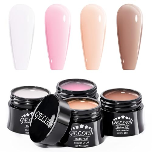 Gellen Builder Gel Kit, Professional Extension Poly Gel Soak Off UV Builder Gels Set Acrylic Nail Kit, DIY at Home Manicure, 15ml * 4 Colors Peach Light Pink Nude Orange