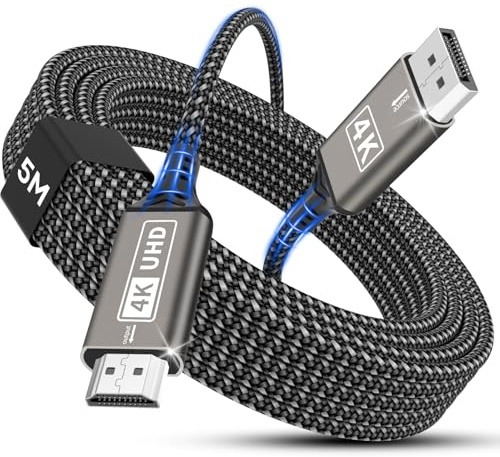 Nersligek Câble DisplayPort vers HDMI 4K, Câble Unidirectionnel DP vers HDMI Mâle UHD 4k@30Hz, 2k@60Hz, 1080p DP vers HDTV Compatible avec Les Moniteurs/Projecteurs/Téléviseurs HD, Lenovo, HP-5M