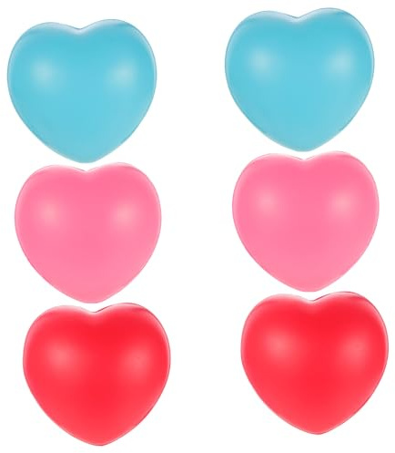 LALADEFIEE Lot De 6 Balles Anti-Stress De Cœur PU pour Garçon Et Filles, Grand Format, Couleurs Rouge Vif, Bleu Ciel Et Rose, Jouets à Presser Ludiques, comme Présents De Fête