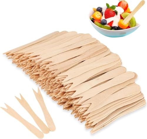 200 Stück Holzbesteck Einweg Einwegbesteck, Holzgabeln, Pommesgabel, Gabeln Einweg, Naturholz Biologisch Abbaubar Holzbesteck-Einweg für Picknick Camping Party Geburtstag - Holzfarbe,85mm