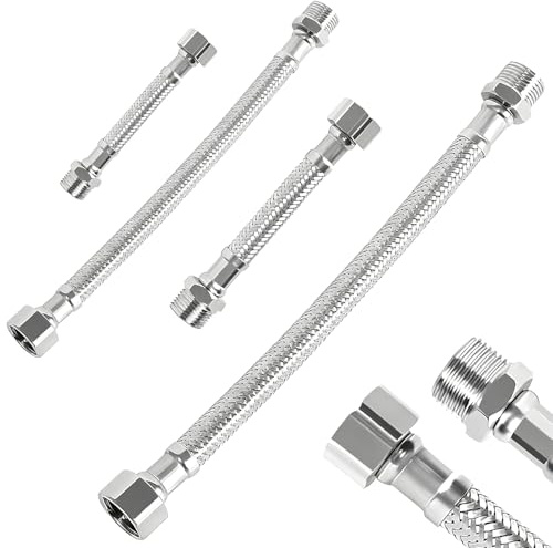 4 Pcs Latiguillos de Fontanería Manguito Flexible 3/8 Latiguillo Grifo Cocina Acero Inoxidable para Conexión de Agua Baño