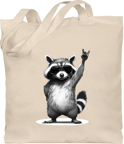 Shirtracer - Baumwolltasche - - Taschen - Retro Waschbär Rocker lustig I Lustiges Rock Musik Geschenk Waschbären I Funny Rock Star Raccoon Geschenk Metal Racoon