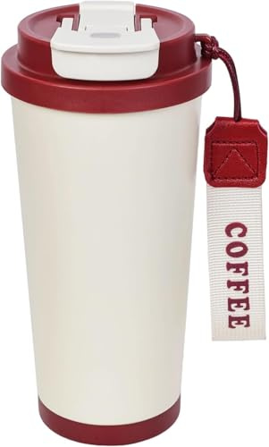 Coffee Cup Travel Mug 530ml, Insulated Coffee Cup with Leakproof Lid, Double-Wall Coffee Mug, Reusable Coffee Cups with Flip Straw, Vacuum Stainless Steel Thermal Mug for Hot and Cold Drinks (red)