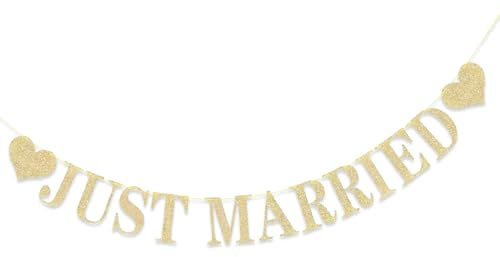 Just Married Girlande Deko Gold Glitzer Hochzeit Girlande Just Married Banner Hochzeitsdeko für Hochzeitszeremonie Brautdusche