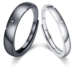 CRWENG Paar Ringe Set für Paare Versprechensring Sonne und Mond Valentinstagsgeschenke Damen Herren 925 Sterling Silber Schmuck Geschenk für Frauen Mädchen Sie Ihn Verstellbare Partnerringe