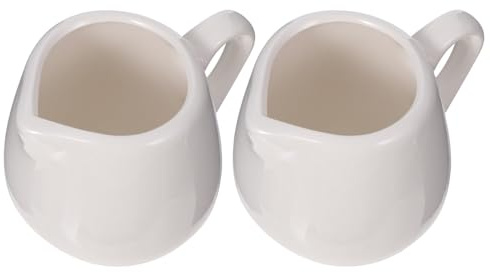 Tofficu 2 Pezzi Bricco Latte Ceramica 100ml Bianco con Beccuccio Antigoccia e Manico, Lattiera Piccola per Salse e Cucina