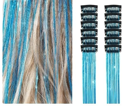 YEDPGUE Extensions de Cheveux à Clipper, 12 Pièces, 50 cm, Mèches Colorées Bleues, Raides et Résistantes à la Chaleur, Kit pour Femmes Filles Festival Cosplay Cadeau