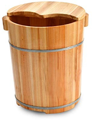 Secchio per pediluvio in legno con coperchio, vasca da bagno in legno di abete naturale, per rilassare i piedi