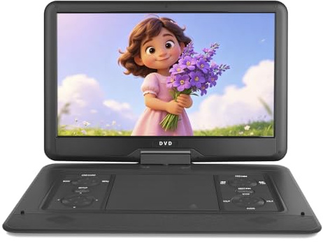 17.5 Portable DVD Player for Kids,15.6 Large HD Screen,5 Hours Rechargeable Battery,Support USB/SD Card/Sync TV and Multiple Disc Formats,High Speaker (Black)