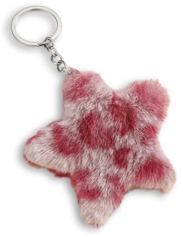 JOVYTH Schlüsselanhänger Plüsch Rosa Leopardenmuster, Weicher Taschenanhänger mit Stern, Plüsch Bag Charm für Frauen, Mädchen, Auto & Tasche