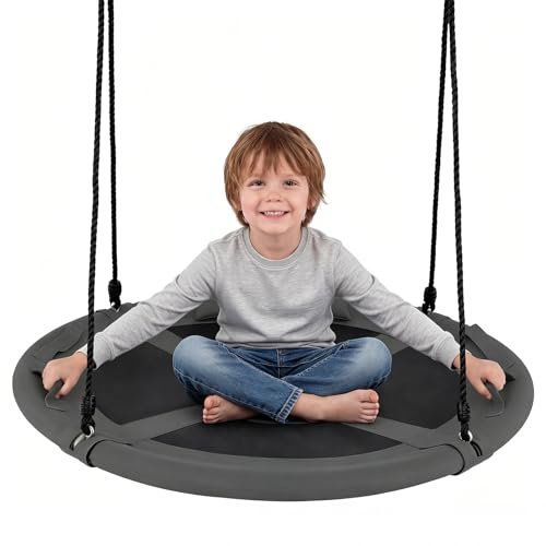 FANTASK Nestschaukel mit Kissen & Griffen, höhenverstellbar 100-180 cm, belastbar bis 150 kg, Kinderschaukel für Indoor & Outdoor (Grau)