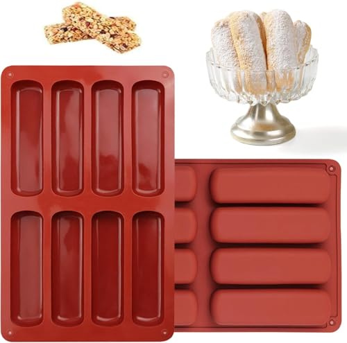 Fipfovpa 2 Stück Müsliriegel Backform Rechteckige Energieriegel Silikonform 8 Mulden Antihaftbeschichtet Silikonformen Backen für Schokolade Brotbrot Muffin Brownie Käsekuchen
