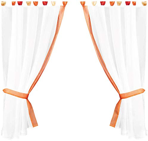 Arsvita Gardinenset Skyline Schlaufenschal im Landhausstil Küchengardine Raffband, klassisch und modern in vielen Ausführungen erhältlich (orange - Tangerine / 140 x 120cm)