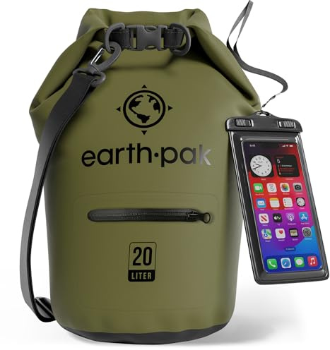 Earth Pak - Sac imperméable – Sac étanche avec fermeture pliable permettant de garder votre équipement au sec pour le bateau, la randonnée, le camping et la pêche avec étui imperméable pour téléphone.