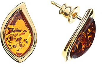 Pendientes de ámbar de Artisana, elegantes pendientes con ámbar, engaste de plata de ley 925/000 chapada en oro, Ámbar báltico Plata de ley 925/000 chapada en oro, Ámbar