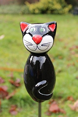 Katze aus Keramik - schwarz - ca. 17 cm hoch - Gartenstecker