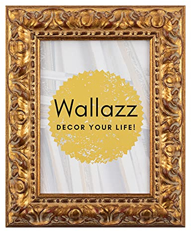 Wallazz Cornice Portafoto in Legno 50x70cm Oro. Cornice per Foto con Vetro Sintetico Infrangibile - Porta Foto Decorativo - Made in Italy