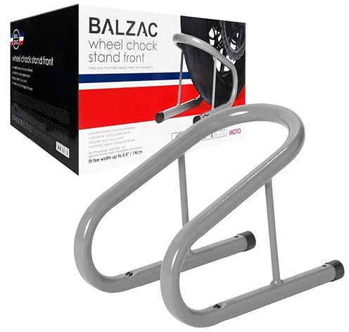 BALZAC Cavalletto Blocca Ruota Anteriore Moto, Supporto Universale per Trasporto su Rimorchio e Furgone, per Pneumatici da 90 a 140mm, in Acciaio Ultra Resistente