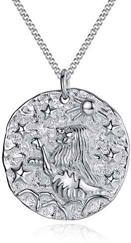 VIKI LYNN Collier Pendentif Argent de 12 Signes du Zodiaque Astrologique Lion en Argent Fin 925 Idée Cadeau Bijoux Fantaisie Série Douze Constellations pour Homme Femme Garçon Fille