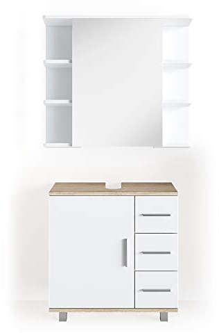 Vicco Badmöbel-Set Ilias, Sonoma, 60 cm | besteht aus Badspiegel und Waschbeckenunterschrank