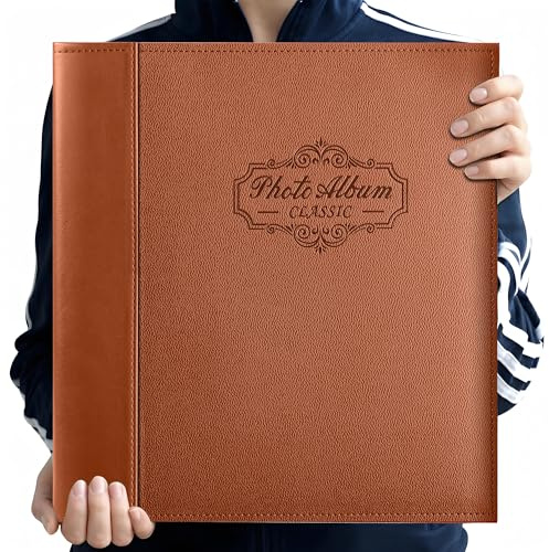 Zoview Art Photo Album Holds 3X5, 4X6, 5X7, 6X8, 8X10 Photos, Leather Cover, Magnetic Self-Stick Page, Hand Made DIY Albums (Brown, Large)