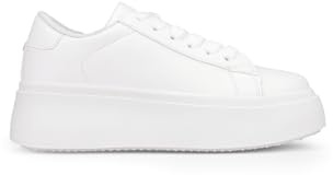 BOSANOVA Zapatillas Blancas con Detalle de Pieza Trasera y Ligera Suela Lisa de Plataforma con 5 cm. Cierre con Cordones al Tono. Calzado para Mujer Blanco 39