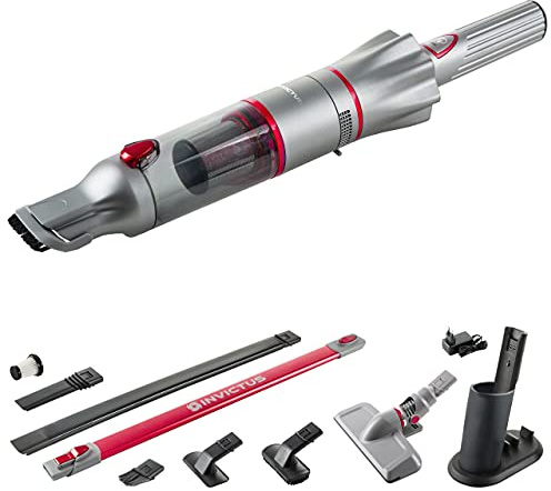 Genius Invictus One 2.0 Handstaubsauger + Bodenstaubsauger 15-TLG rot - Handsauger beutellos & kabellos mit 13000PA | 2X HEPA Filter, Lithium Ionen Akku, Zusatz Bürsten-Set