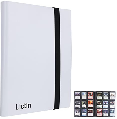 Lictin Álbum de Cartas Coleccionables, Fundas para cartas 396 Bolsillos con Correas Elásticas, Álbum Colección Tarjetas de Juego 22 Páginas,Aglutinante Con Folleto Impermeable (Blanco)