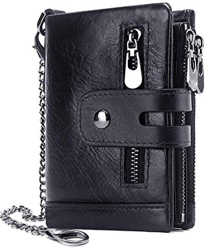 HUMERPAUL Leather Mens Wallet with Chain RFID Small Black Ladies Purse UK