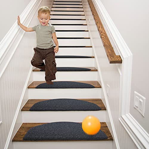 Qingbei Rina Step tappetini all'Interno di 15 Set 65x22cm Grigio Scuro semicircolare, Scale di Sicurezza autoadesiva, gradini Moderni delle Scale, tappeti per Scale Anti-Grissata, per Animali
