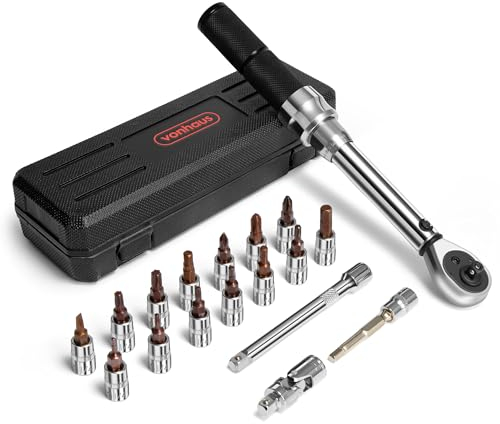 VonHaus Drehmomentschlüssel Fahrrad, 1/4 Zoll mit Klickmutter, 2-20 Nm - 19-Teiliges Fahrrad Drehmomentschlüssel Set für Rennräder und Mountainbikes mit Verlängerungsstange und Aufbewahrungskiste
