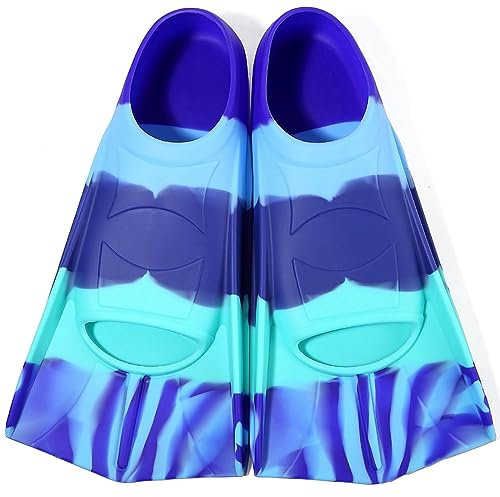 Azuunye Aletas de natación para niños, hoja corta, talón antideslizante, aletas de entrenamiento para piscina, diseño ligero para jóvenes, talla XS