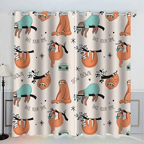 Aolity Vorhänge Ösen Gardinen Faultier lustiges Tier Verdunklungsvorhänge Wohnzimmer Schlafzimmer Kinderzimmer Mädchen Jungen Vorhänge Blickdicht 140 x 160 cm BxH
