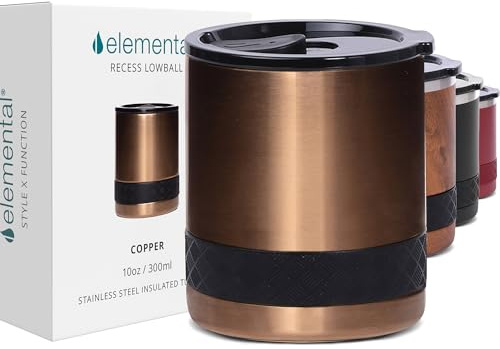 Elemental infällning lågbollsbehållare, 295 ml trippelvägg rostfritt stål kopp med icke-krossat tritanlock, isolerat whiskyglas, isolerad kaffeglas mugg för varma och kalla drycker – koppar