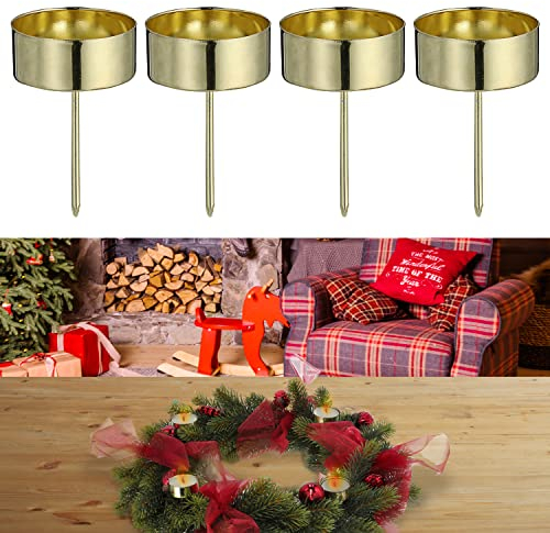 Teelichthalter zum Stecken 4er Set | für Kränze und Gestecke | Ø4cmx7cm Gold | Stecker Kerzenhalter Halterung Teelicht