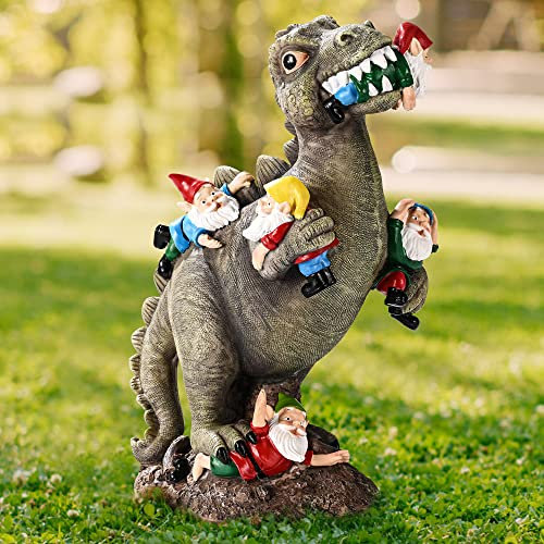 SOWSUN Dinosaur Gnomes Garden Statues Outdoor Decor Birthday Gifts for Mom Funny Gifts for Yard, Patio Dinosaur Eating Gnomes Sculptures House Warming Gifts New Home Decor