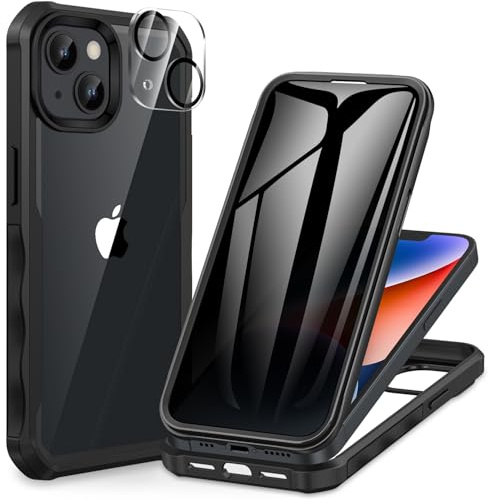 CENHUFO Sichtschutz Hülle für iPhone 14/iPhone 13, 360 Grad Handyhülle Schutzhülle mit Eingebautem Privacy Panzerglas Displayschutz und Kameraschutz Stoßfest Panzerhülle Bumper Cover Case -Schwarz