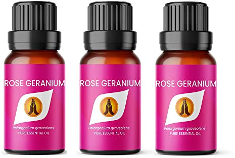 Aroma Energy Rose Geranium Essential Oil, 30ml (3x10ml) | Diffuser oil for home, summer aromatherapy burner, candle making, soap, wax melts, cleaning sprays | Natural, Vegan, UK Made