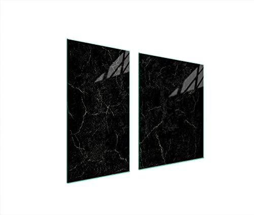 DarHaus Herdabdeckplatten 90x52 cm 2-teilig Ceranfeldabdeckung Induktion Herdschutz Spritzschutz Glasplatte Deko Schneidebrett, Marmor Schwarz
