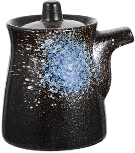 Bottiglia per olio di oliva o aceto, in stile giapponese, con coperchio, in ceramica, da tavolo, per condimenti, sale, erbe, spezie, zucchero (blu)