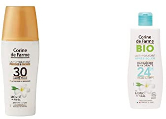 Corine de Farme Lait Hydratant Protège et Bronze SPF 30 - Protection Solaire Indice SPF 30 Enrichie au Monoï de Tahiti - Hydrate, Protège et Satine la Peau 150 ml & lait hydratant après soleil -200 ml