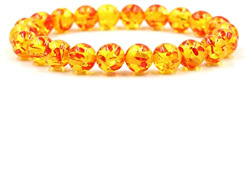 Stfery Armkette Herren 19cm, Armband Perlen Mädchen Bernstein Gelb 10 mm Große Mantra-Perle aus Naturstein mit Sechs Zeichen Chakra Damen