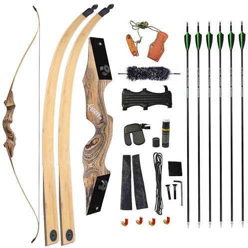 limaity 60 Zoll Take-down Recurvebogen Set 20-60lbs Bogenschießen Set Bogen und Pfeil Set Erwachsene Langbogen Sportbogen Jagdbogen für die Praxis im Freien Schießen Training Junior Anfänger (55 lbs)