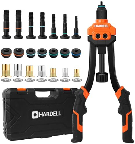 HARDELL Rivet Nut Tool Kit, 14 Rivnut Tool Kit with 80PCS Rivet Nuts, 6 Metric & Inch Mandrels M6, M8, M10, 1/4-20, 5/16-18, 3/8-16 and Rugged Carrying Case (14 inch)