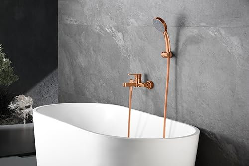 MICE - Rubinetteria monocomando per vasca e doccia in ottone - Set di rubinetto e soffione per vasca, miscelatore monocomando per vasca da bagno con doccia a mano oro rosa spazzolato BDR001-4ORC