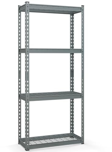COSTWAT 4/5 Tier Garage Shelving Unit, Height Adjustable Boltless Storage Rack with Flexible Transformation Design, Metal Utility Storage Rack for Shed Workshop (Grey, 4 Tier, 71 x 31 x 152cm)
